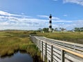 Bodie Island Lighthouse with a wooden boardwalk
