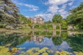 Bodnant Hall reflecting on a pond, Bodnant garden, Wales