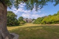 Bodnant Hall viewed from the grand meadow, Bodnant garden, Wales