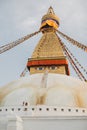 Bodnath stupa in kathmandu. capital of Nepal. eyes with a flags