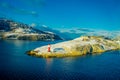 Bodo, Norway - April 09, 2018: Outdoor view of landscape of a lighthouse at Bodo`s coast in Norway