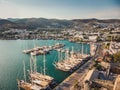 Bodrum Cruise Port southwestern Aegean sea harbor. A stunning view of sailing yachts in Port. Yachts in sunset bay Royalty Free Stock Photo