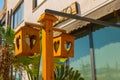 BODRUM, TURKEY: Outdoor wooden decor in the form of a heart on a street lamp in Bodrum.