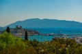 BODRUM, TURKEY: Top view from the amphitheater of the city, the sea, boats, ships and St. Peter's Castle. Royalty Free Stock Photo