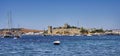 Bodrum, Turkey, Aegean Sea, view of a city, an embankment with restaurants and the old castle of St. Peter. Royalty Free Stock Photo