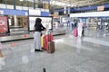 Bodrum, Turkey - August, 2020: Red suitcase near baggage claim line at the airport, Suitcases in airport departure Royalty Free Stock Photo