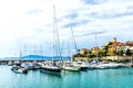 Bodrum,Turkey. 24 August 2017:Sunset sea yachts in yacht port Bodrum. Yachting sunset scene. Sunset yachts view.Yalikavak Bodrum Royalty Free Stock Photo