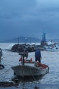 Bodrum Turkey. 15 January 2019: Southern windstorm in the Aegean sea. The waves exceeded over the breakwater. Royalty Free Stock Photo