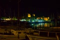 BODRUM, TURKEY: Landscape with a view of the ancient Fortress in Bodrum at night.