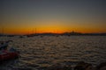 BODRUM, TURKEY: Landscape with a view of the ancient Fortress in Bodrum at sunset.