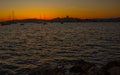 BODRUM, TURKEY: Landscape with a view of the ancient Fortress in Bodrum at sunset.