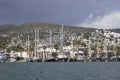 Sailboats and yachts reflecting on the calm waters of the Bodrum, Marina