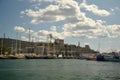 Bodrum, Turkey - SEPTEMBER 30 2020:  View to Bodrum  coastline from the sea. Castle on the background. Royalty Free Stock Photo