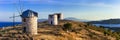 Bodrum, Turkey - sunset panorama with old windmills Royalty Free Stock Photo