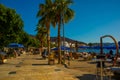 BODRUM, TURKEY: View of Bodrum Beach, Aegean sea, traditional white houses, marina, sailing boats, yachts in Bodrum. Royalty Free Stock Photo