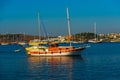 BODRUM, TURKEY: View of Bodrum Beach, Aegean sea, traditional white houses, marina, sailing boats, yachts in Bodrum. Royalty Free Stock Photo