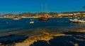 BODRUM, TURKEY: View of Bodrum Beach, Aegean sea, traditional white houses, marina, sailing boats, yachts in Bodrum. Royalty Free Stock Photo