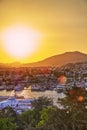 Bodrum, Turkey. View of Marina, Yachts and boats in the Aegean Sea at sunset, Royalty Free Stock Photo