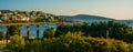 BODRUM, TURKEY: View of the white houses and the beach and the mountains in the city of Bodrum.