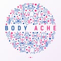 Body aches concept in circle with thin line icons