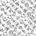 Body aches seamless pattern with thin line icons: migraine, toothache, pain in eyes, ear, nose, when urinating, chest pain,