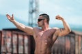 Body Builder Posing At The Railroad Royalty Free Stock Photo