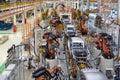 Body of car on conveyor top view. Modern Assembly of cars at the plant. The automated build process of the car body Royalty Free Stock Photo