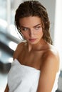 Body Care. Beautiful Woman With Wet Hair In Towel After Bath Royalty Free Stock Photo