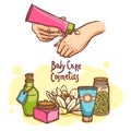 Body care cosmetics products ad poster