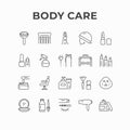 Body care and cosmetics products icon design. Cosmetology, beauty and spa, skin care and treatment vector icons Royalty Free Stock Photo