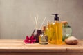 Body care products and aromatic essence oil bottle Royalty Free Stock Photo