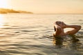 Body Care. Woman Enjoying Sea, Sunset. Healthy Lifestyle. Summer Royalty Free Stock Photo