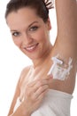 Body care - Young woman shave her armpit Royalty Free Stock Photo