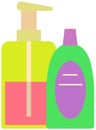 Body cleansing and bathing liquids in containers. Bathroom items, shampoo, soap for bathing