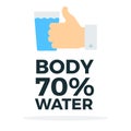 Body consists of seventy percent water vector flat material design isolated object on white background.