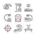 Body CT, CAT Scan. Line icons set. Radiotherapy signs. Vector symbols for web graphic. Royalty Free Stock Photo