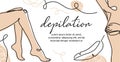 Body depilation vector banner. Lady legs, armpit simple poster, background, label design. One continuous line art. Body Royalty Free Stock Photo