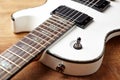 Body and fretboard of modern electric guitar. Royalty Free Stock Photo