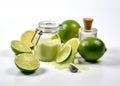 treatment spa natural lime lemon body oil skincare organic bottle. Generative AI. Royalty Free Stock Photo