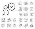 Security shield line icon. Body guard sign. Salaryman, gender equality and alert bell. Vector