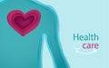 Body and heart form 3d paper art style. Health and care concept