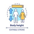 Body height check concept icon. Monitoring body growth with measuring tools idea thin line illustration. Controlling Royalty Free Stock Photo