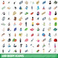 100 body icons set, isometric 3d style