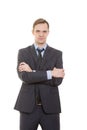 Body language. man in business suit isolated white