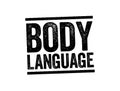Body language - range of nonverbal signals that you can use to communicate your feelings and intentions, text stamp concept