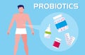 Body of man with medicines probiotics