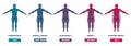 Body mass index. Human silhouette with different shapes and sizes, underweight, overweight and obese people. Mass index