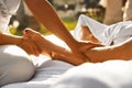 Body Massage At Spa. Close Up Hands Massaging Female Legs Royalty Free Stock Photo