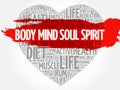 Body Mind Soul Spirit heart word cloud Royalty Free Stock Photo