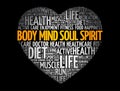 Body Mind Soul Spirit heart word cloud, fitness Royalty Free Stock Photo
